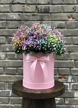 Цветочная композиция из Гипсофила и Розы в шляпной коробке в Приморский