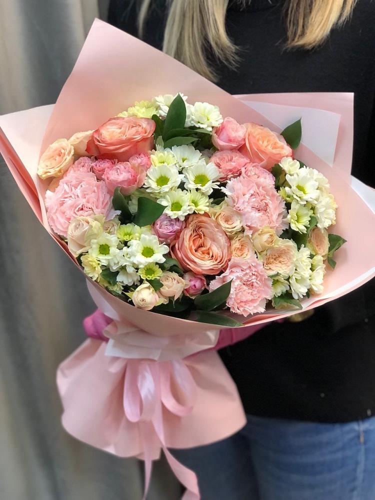 Букет цветов из: Гвоздики, Розы и Хризантемы в Приморский