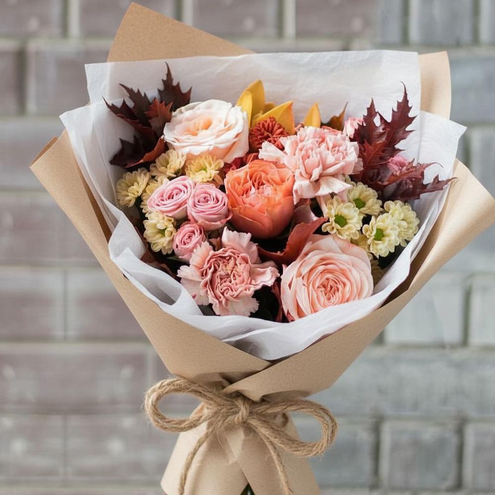 Букет цветов из: Гвоздики, Хризантемы и Розы в Приморский