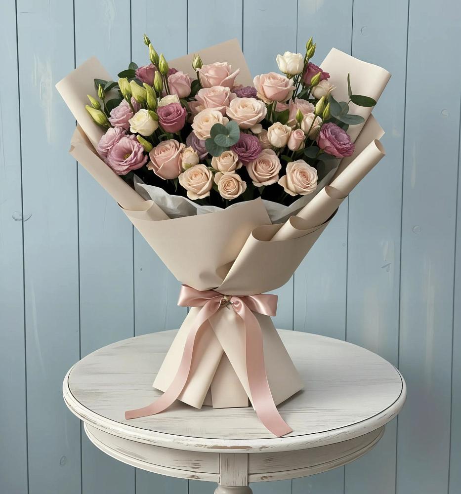 Букет цветов из: Розы и Лизиантусы в Приморский