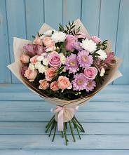 Букет цветов из:  Хризантемы, Розы и Альстромерии в Приморский